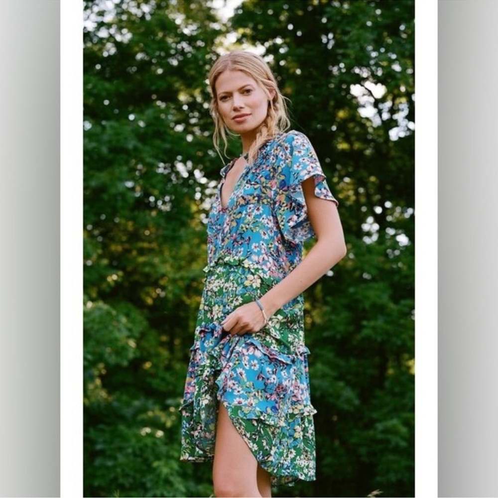 Anthropologie ruffle mini tiered dress floral robin